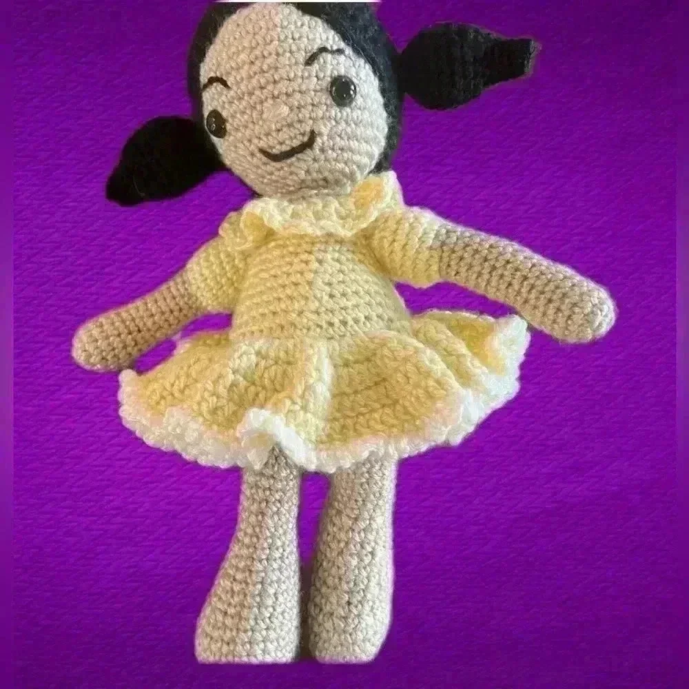 Doll Plush Stuffed Toy Handmade Crochet Plushie Yellow And Black